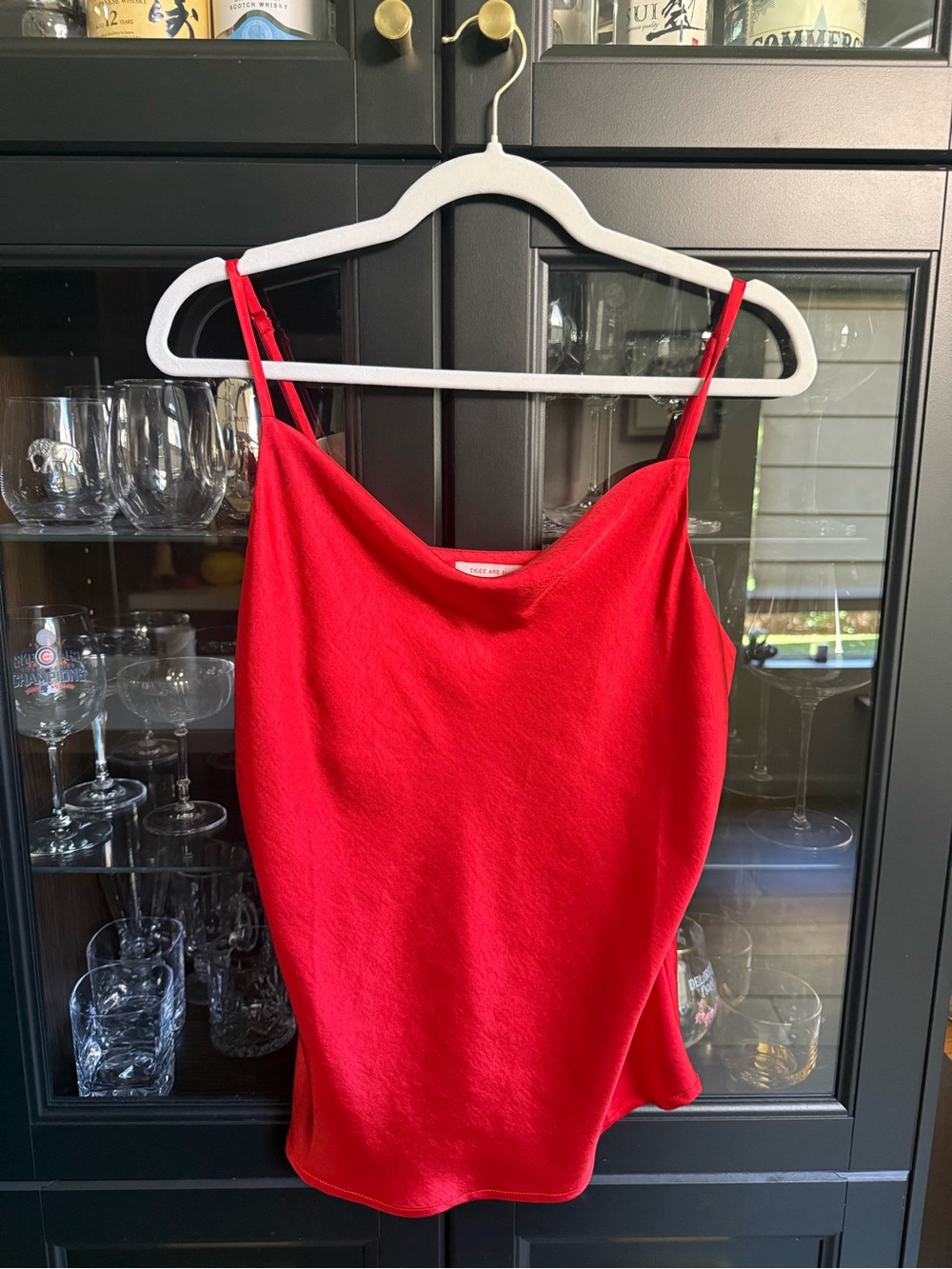Skies Are Blue Red Cowl Neck Satin Camisole